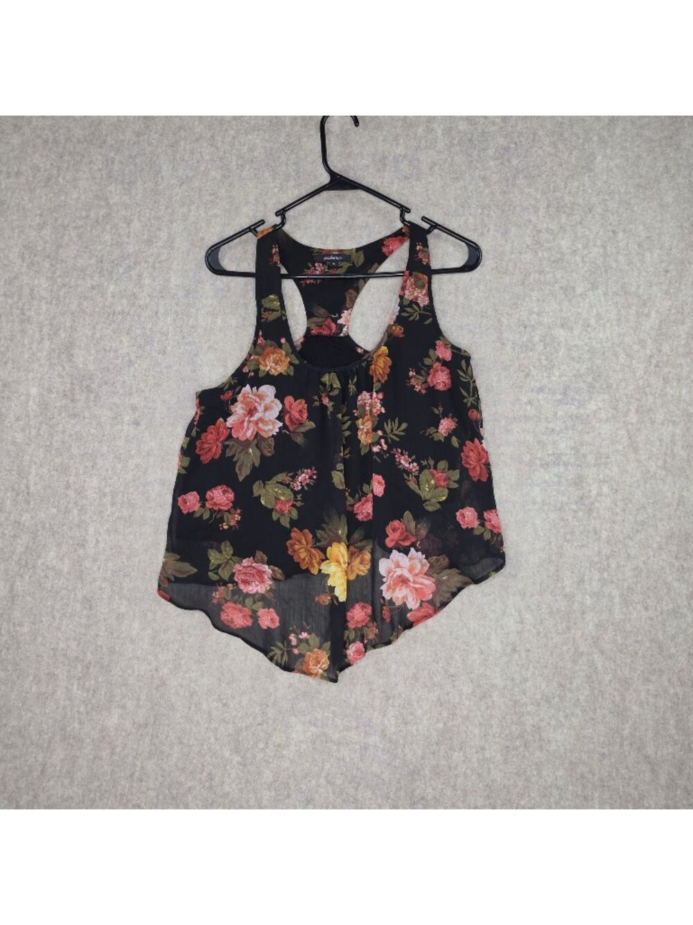 Ambiance S Womens Sleeveless Black Floral Tank Top Polyester Blend Relaxed Fit